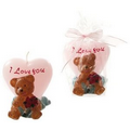 Brown Bear Holding a Bouquet of Roses in Front of a Heart